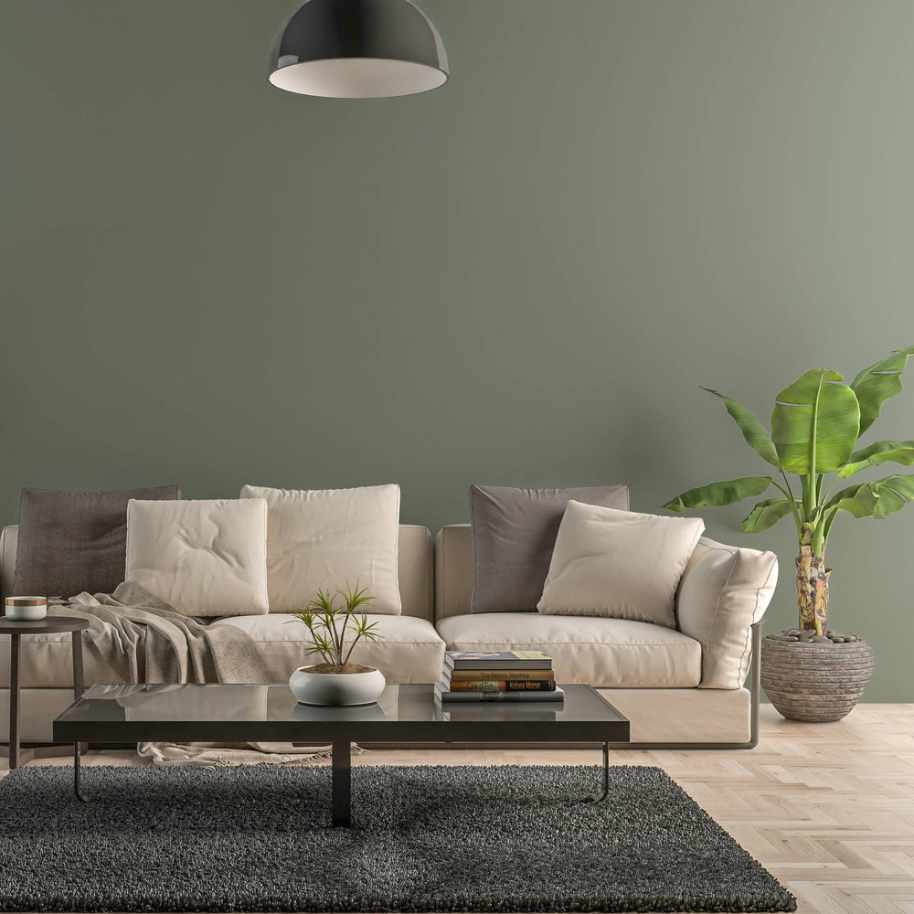 Bild eines Wohnzimmers mit gestrichener Wand in Yellowchair Kreidefarbe Nr. 368G