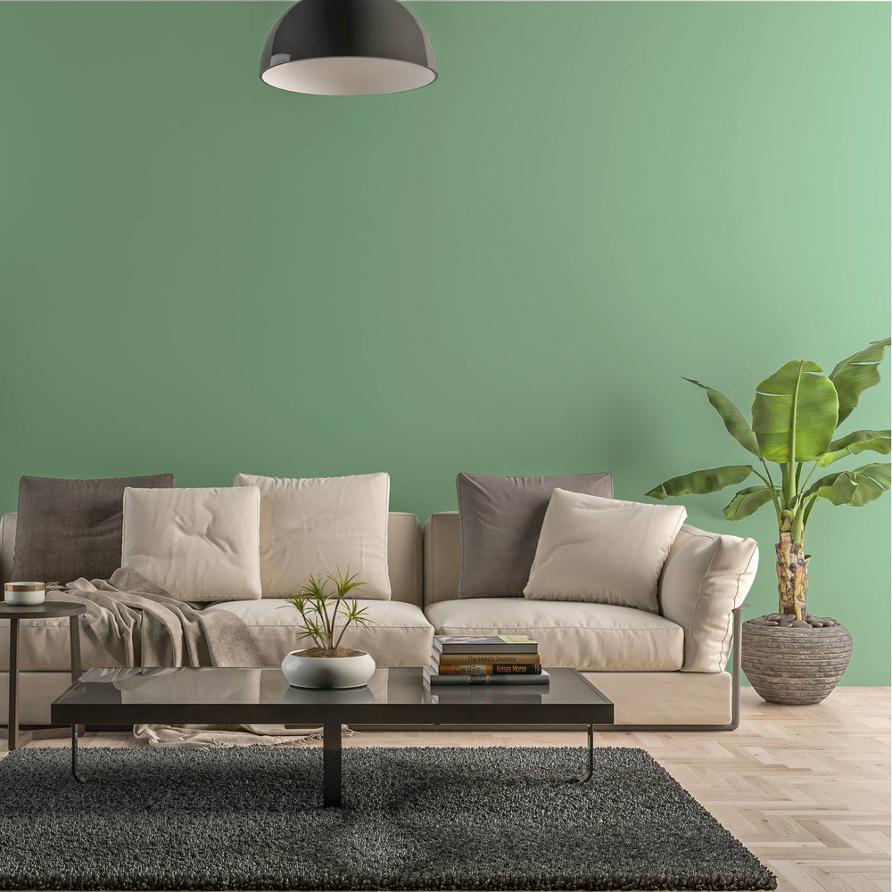 Bild eines Wohnzimmers mit gestrichener Wand in Yellowchair Kreidefarbe Nr. 122