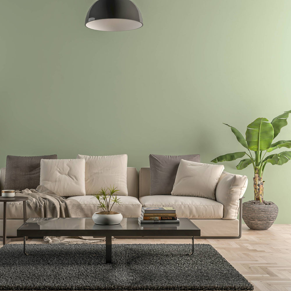 Bild eines Wohnzimmers mit gestrichener Wand in Yellowchair Kreidefarbe Nr. 329G