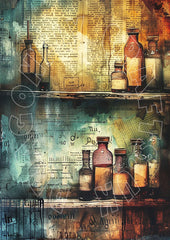Decoupage Papier mit Flaschen und Schrift im Grunge Look
