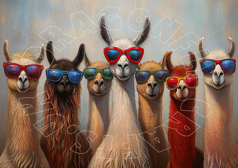Lama Drama Decoupage Papier mit 7 Lamas mit Sonnenbrille