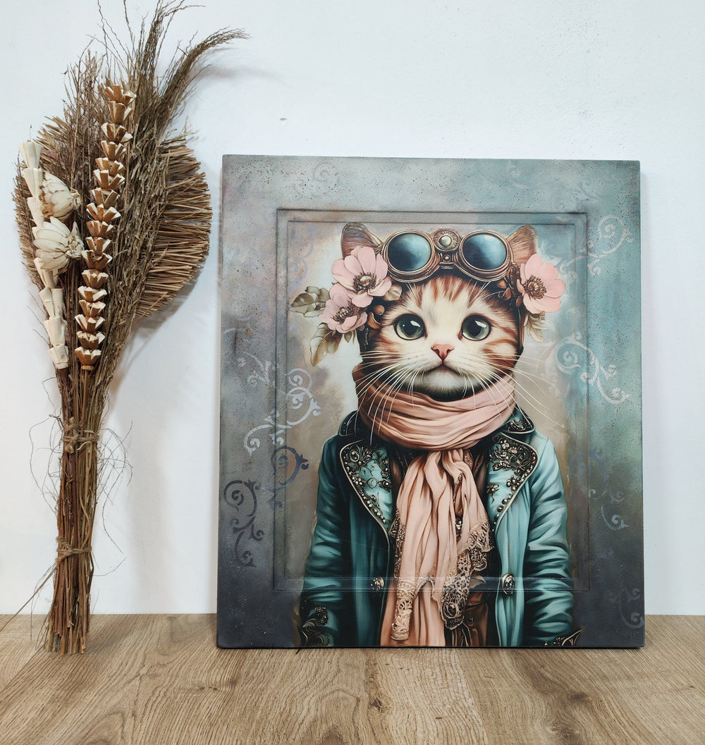 Decoupagepapier Katze auf einer Tür